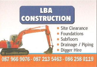 LBA Construction's Buisness Card - Liam Robb Tillage Contractor, Barry Robb Electrical Contractor, LBA Construction, A Robb Gardening, Aidan Robb